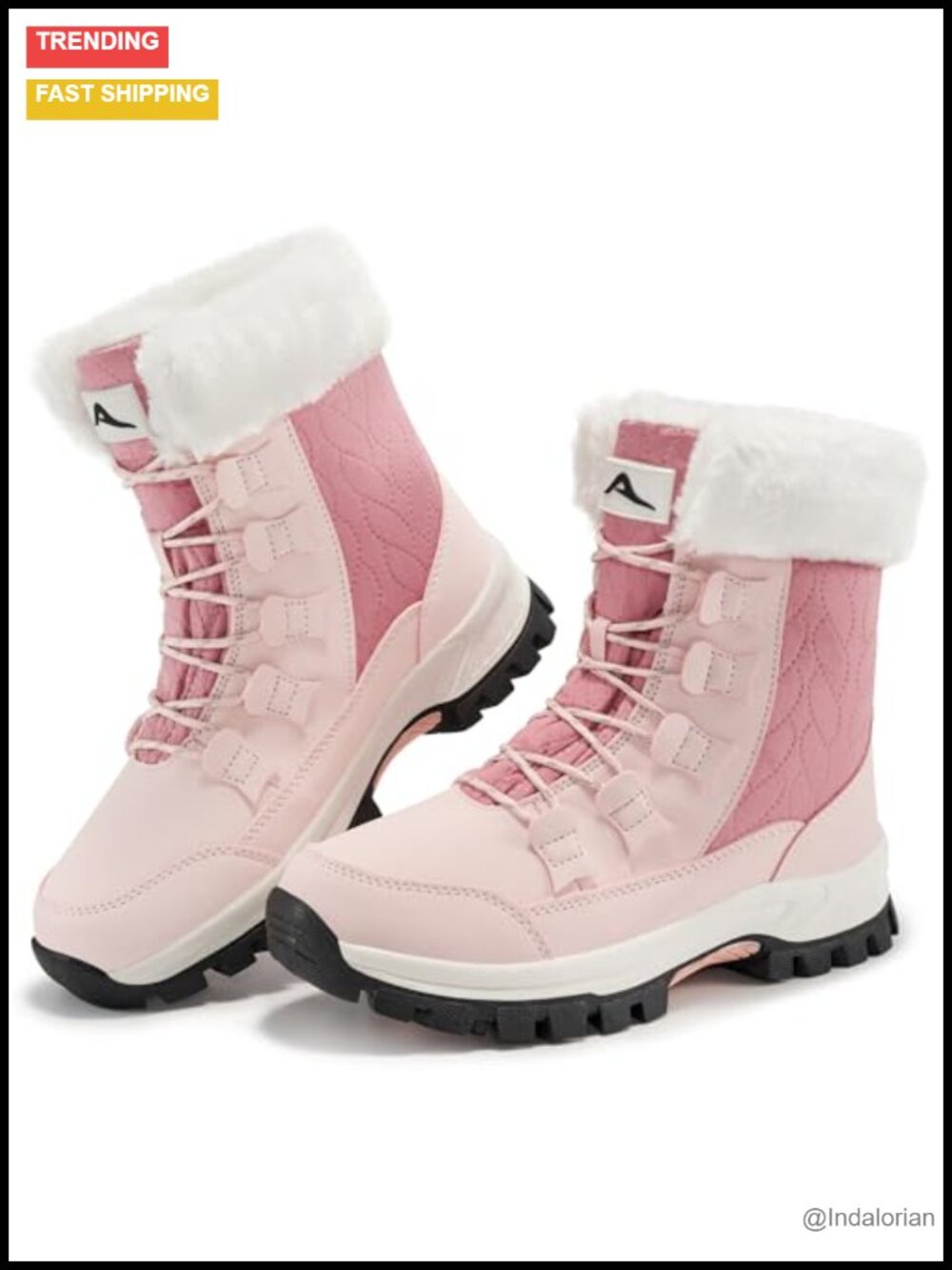 Waterproof Snow Boots Faux Fur Lined Non Slip Mid Calf Hiking